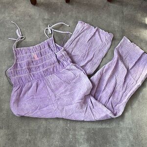 Pink Lily Jump For Joy Lavender Gauze Jumpsuit - XL